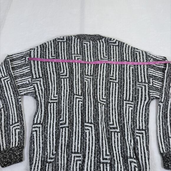 Vintage Jed Medium Geometric 80s Cozy Grandpa Sweater Cardigan Black & White - Picture 9 of 10